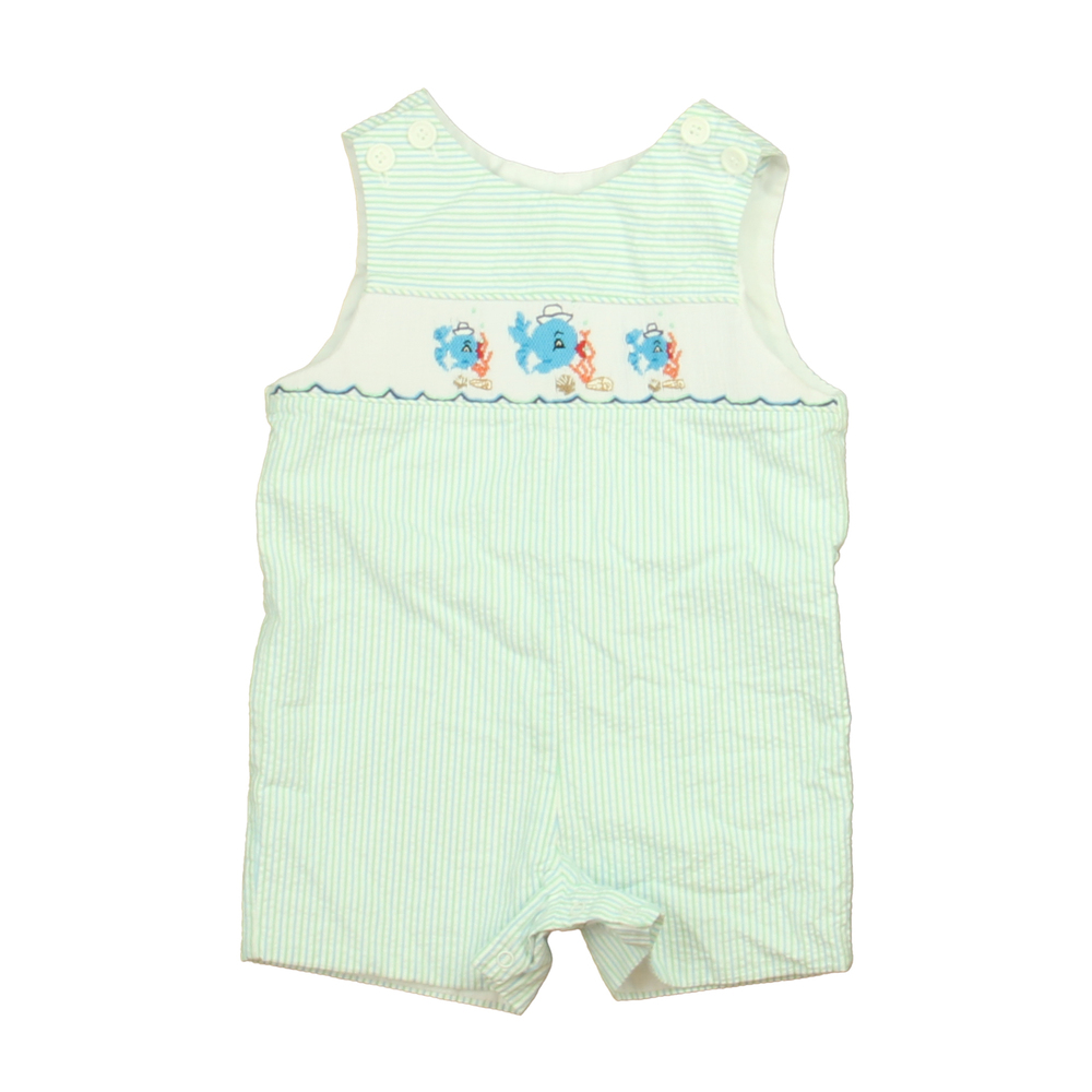 Little Threads Boys Green | White | Blue Fish Romper size: 18 Months